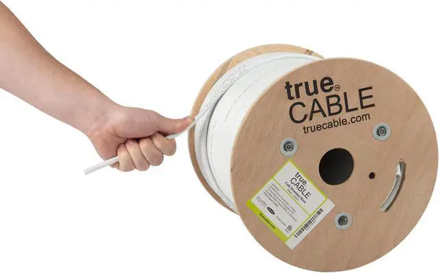 Main image of trueCABLE Cat6 Shielded Riser (CMR), 500ft, White, 23AWG Solid Bare Copper, 550MHz, PoE++ (4PPoE), ETL Listed, Overall Aluminum Foil Shield (F/UTP), Bulk Ethernet Cable