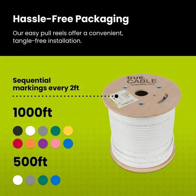 Alt view image 5 of 5 - trueCABLE Cat6 Shielded Riser (CMR), 500ft, White, 23AWG Solid Bare Copper, 550MHz, PoE++ (4PPoE), ETL Listed, Overall Aluminum Foil Shield (F/UTP), Bulk Ethernet Cable