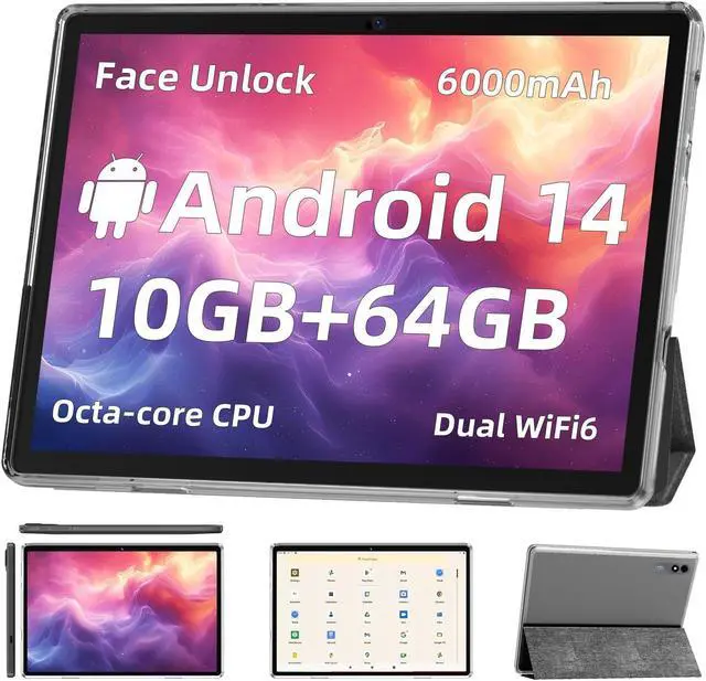 Main image of Android 14 Tablet,10 inch Tablets, Octa Core CPU, 10GB+64GB+512GB Expansion, 1280x800 HD IPS Touchcreen Display , Wi-Fi6, Dual Camera, 6000mAh Battery, Bluetooth5, 2 in 1 Tablet PC,Widevine L1