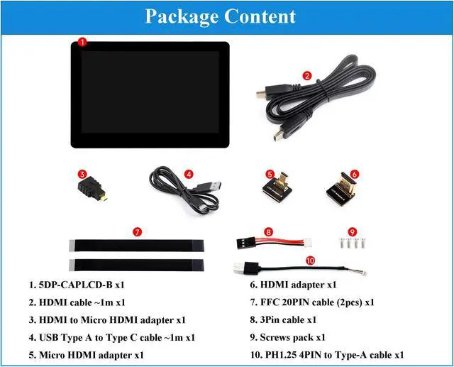 Alt view image 2 of 5 - UeeKKoo 5inch IPS Touch Screen 1024x600 Compatible with Raspberry Pi 5/4B/3B+/3B/Zero W WH/Zero 2 W/Pico/Pico W/Jetson Nano/PC, Support Win 11/10/ 8.1/8 /7, 800cd/m² (Wide-Bezel Capacitive Touch)