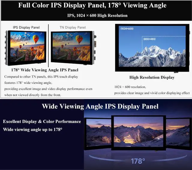 Alt view image 5 of 5 - UeeKKoo 5inch IPS Touch Screen 1024x600 Compatible with Raspberry Pi 5/4B/3B+/3B/Zero W WH/Zero 2 W/Pico/Pico W/Jetson Nano/PC, Support Win 11/10/ 8.1/8 /7, 800cd/m² (Wide-Bezel Capacitive Touch)