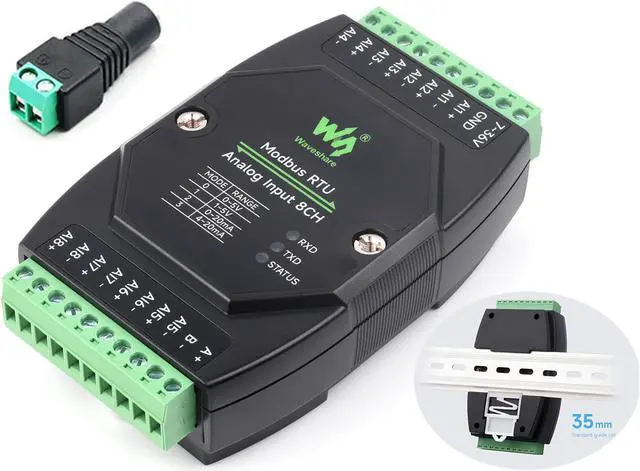 Main image of Industrial 8-Ch Analog Acquisition Module, 12-bit High-Precision, DC 7~36V Wide Voltage Power Supply, Modbus RTU Protocol,8-CH Current Mode, 0~20mA (Modbus RTU Analog Input 8CH)