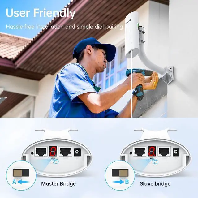 Alt view image 3 of 5 - Point-to-Point Wireless Bridge System CPE688KIT, with WiFi 6 AX3000 Router, Adjustable Installation Brackets, 5KM Range, Dual Gigabit Ports, 24V/48V POE Power Supply  Complete Wireless Bridge Kit