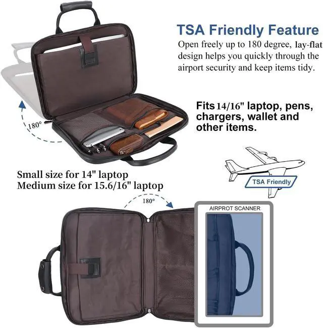 Alt view image 3 of 5 - Masa Kawa Black Leather Slim Briefcase 14 Inch Laptop Bag for Men Crossbody Shoulder Messenger Computer Bags Attache Case for Business Work Lawyer