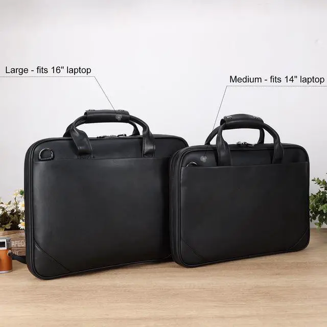 Alt view image 4 of 5 - Masa Kawa Black Leather Slim Briefcase 14 Inch Laptop Bag for Men Crossbody Shoulder Messenger Computer Bags Attache Case for Business Work Lawyer