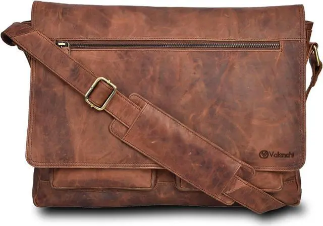 Main image of VALENCHI Real Genuine Leather 14" Laptop Messenger Bag/Briefcase For Men & Women