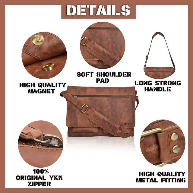 Alt view image 2 of 5 - VALENCHI Real Genuine Leather 14" Laptop Messenger Bag/Briefcase For Men & Women