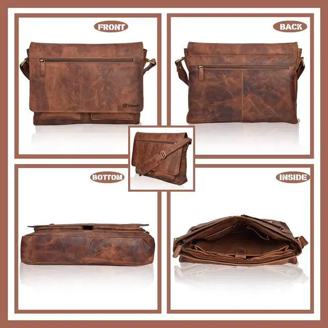 Alt view image 3 of 5 - VALENCHI Real Genuine Leather 14" Laptop Messenger Bag/Briefcase For Men & Women