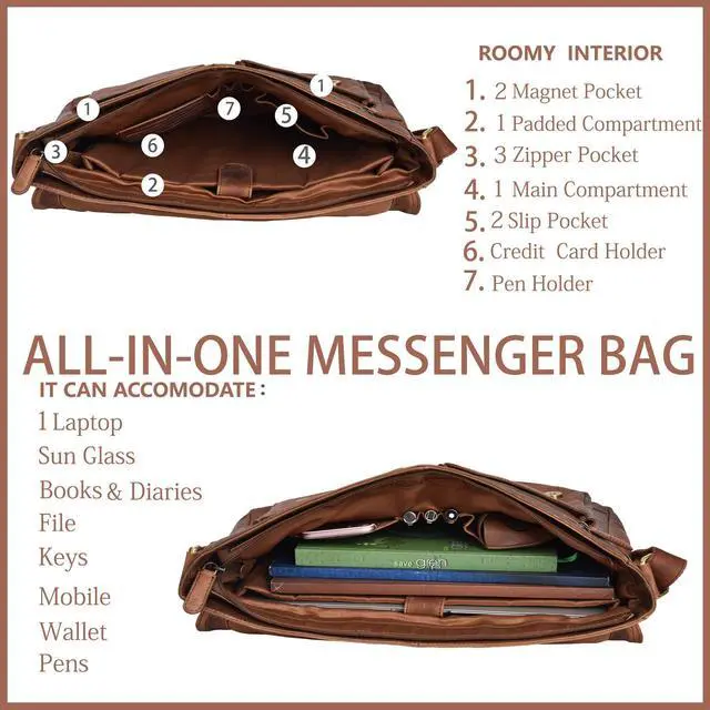 Alt view image 4 of 5 - VALENCHI Real Genuine Leather 14" Laptop Messenger Bag/Briefcase For Men & Women