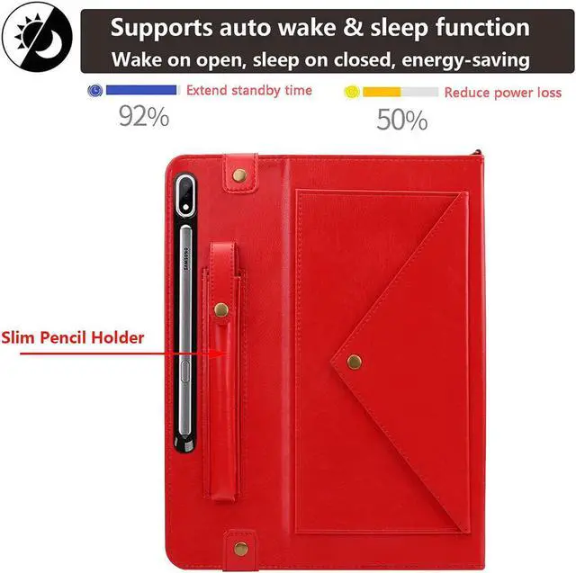 Alt view image 3 of 5 - UUcovers Red PU Leather Handbag Stand Case for Galaxy Tab S7 FE/S7 Plus/S8 Plus 12.4 Inch with S Pen Holder/Shoulder Hand Strap/Auto Wake/Sleep/Magnetic Closure/Envelope Document Design