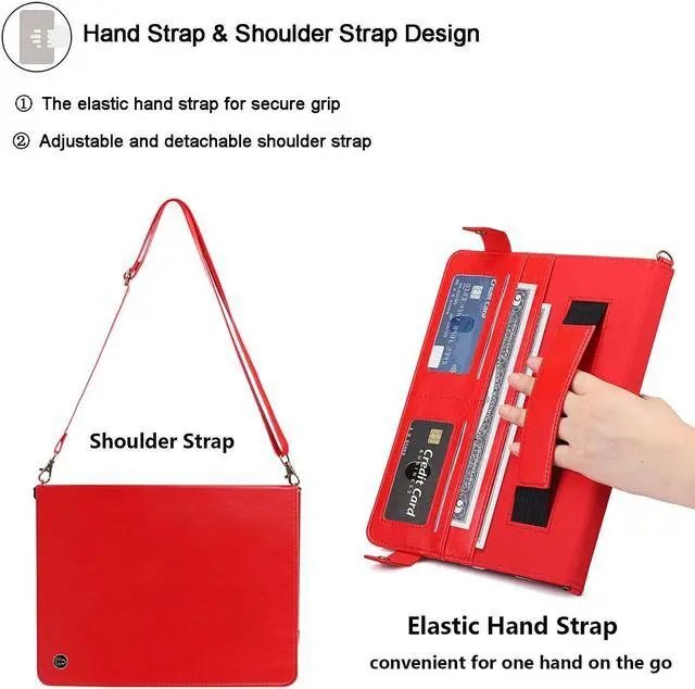 Alt view image 5 of 5 - UUcovers Red PU Leather Handbag Stand Case for Galaxy Tab S7 FE/S7 Plus/S8 Plus 12.4 Inch with S Pen Holder/Shoulder Hand Strap/Auto Wake/Sleep/Magnetic Closure/Envelope Document Design
