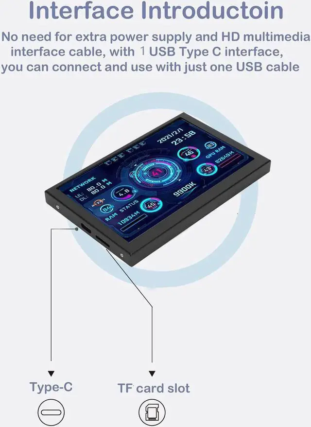 Alt view image 2 of 5 - VBESTLIFE 5 inch USB Screen, PC CPU GPU Data Temperature Display, for AIDA64, USB C Secondary Screen PC Sensor Panel