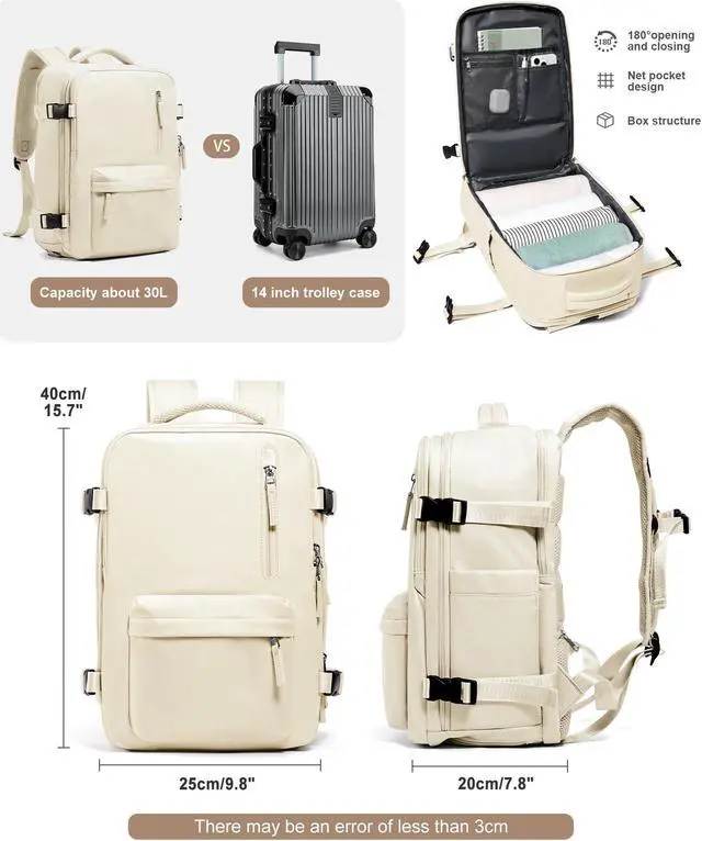 Alt view image 2 of 5 - VGCUB Travel Backpack for Women Men for Spirit Airlines Personal Item Bag 18x14x8 Inches Laptop College Waterproof Carry on Flight Approved Work Backpack Mochila de Viaje,Beige
