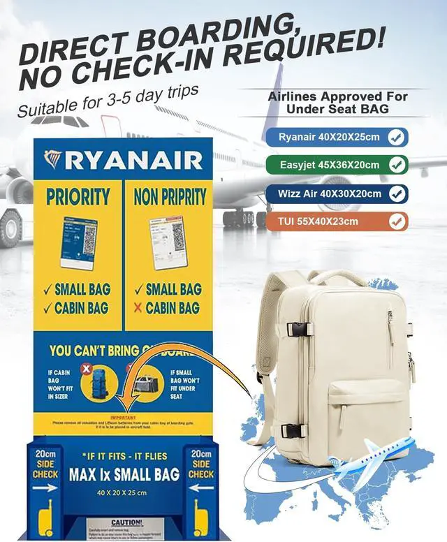 Alt view image 3 of 5 - VGCUB Travel Backpack for Women Men for Spirit Airlines Personal Item Bag 18x14x8 Inches Laptop College Waterproof Carry on Flight Approved Work Backpack Mochila de Viaje,Beige