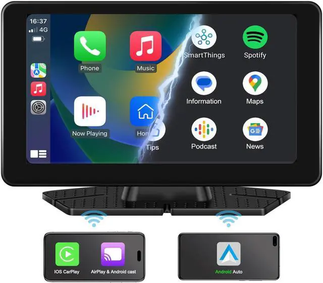 Main image of VEKOOTO 7" HD Portable Wireless Car Stereo, Wireless Carplay Touch Screen for Car with Apple CarPlay & Android Auto with Mirror/Link/Siri/Bluetooth/Navigation/AUX for All Vehicles