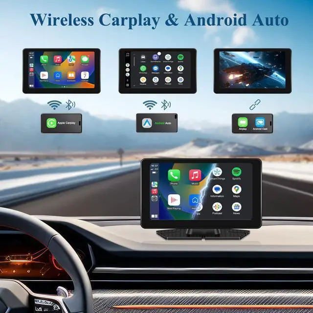 Alt view image 2 of 5 - VEKOOTO 7" HD Portable Wireless Car Stereo, Wireless Carplay Touch Screen for Car with Apple CarPlay & Android Auto with Mirror/Link/Siri/Bluetooth/Navigation/AUX for All Vehicles