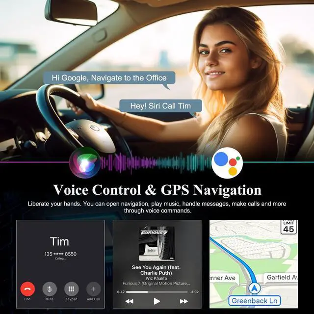 Alt view image 3 of 5 - VEKOOTO 7" HD Portable Wireless Car Stereo, Wireless Carplay Touch Screen for Car with Apple CarPlay & Android Auto with Mirror/Link/Siri/Bluetooth/Navigation/AUX for All Vehicles
