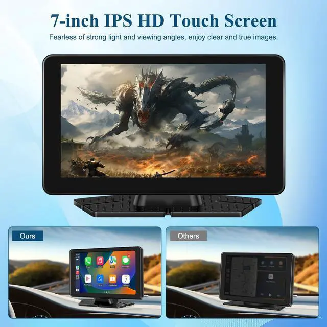 Alt view image 4 of 5 - VEKOOTO 7" HD Portable Wireless Car Stereo, Wireless Carplay Touch Screen for Car with Apple CarPlay & Android Auto with Mirror/Link/Siri/Bluetooth/Navigation/AUX for All Vehicles