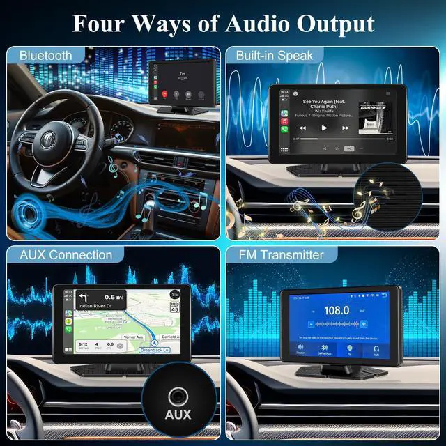 Alt view image 5 of 5 - VEKOOTO 7" HD Portable Wireless Car Stereo, Wireless Carplay Touch Screen for Car with Apple CarPlay & Android Auto with Mirror/Link/Siri/Bluetooth/Navigation/AUX for All Vehicles