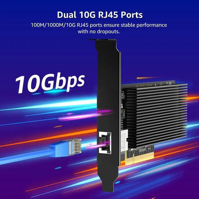 Alt view image 2 of 5 - 10G PCI-E Network Card Single RJ45 Port, 10G NIC with Intel X540-T1 Conrtoller, VIMIN 10Gb Base-T Ethernet Network Card Compatible with PCI Express X8, X16, Support Windows/Windows Server/Linux/VMware