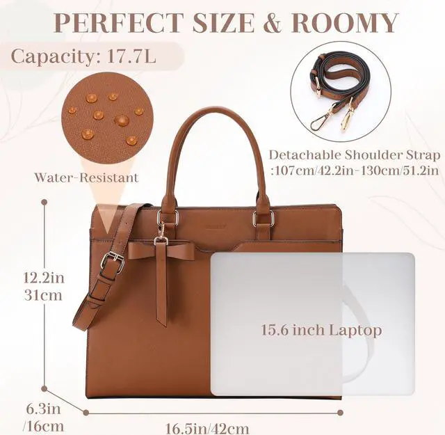 Alt view image 2 of 5 - VX VONXURY Laptop Bag for Women Tote Bag for 15.6 inch Casual Handbag with Clutch Purse for Business Office Work, Brown