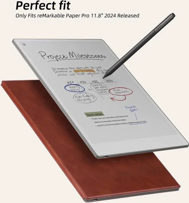 Alt view image 2 of 5 - WALNEW Case for Remarkable Paper Pro,Magnetic Slim Book Folio Cover with Pen Clasp, Auto Sleep/Wake Protective Cover for Remarkable Paper Pro 11.8" (2024 Released),Brown