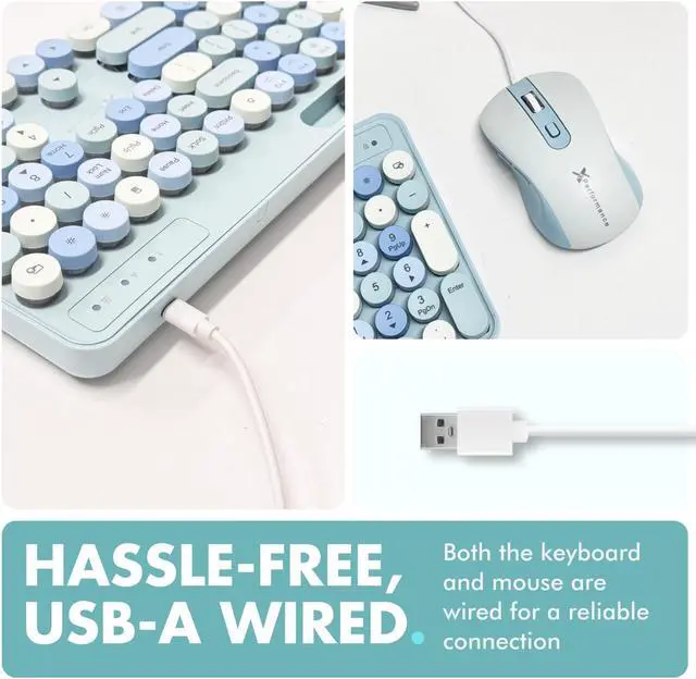 Alt view image 5 of 5 - X9 Wired Keyboard and Mouse Combo - Cute Colorful Blue Keyboard with Round Keycaps, 109 Silent Fullsize Keys with Phone/Tablet Dock, Backlit Aesthetic and Pastel Keyboard