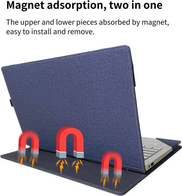 Alt view image 3 of 5 - XISICIAO Case for Microsoft Surface Laptop 7 13.8" (2024 Released) (Model: 2036), Detachable Notebook Sleeve, Computer Bag Protective Cover PU Shell with Heat Dissipation Hole (Blue)