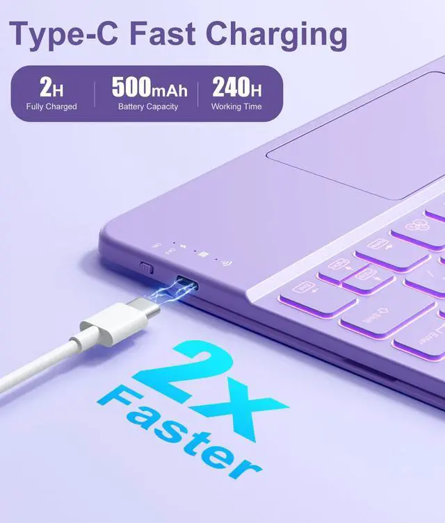 Alt view image 3 of 5 - Hamile for iPad Pro 11-inch Case with Keyboard (M4) - Magnetic Wireless Detachable Keyboard with Multi-Touch Trackpad 7 Colors Backlit Stain Proof Folio Cover for iPad Pro 11 Inch 2024 - Purple