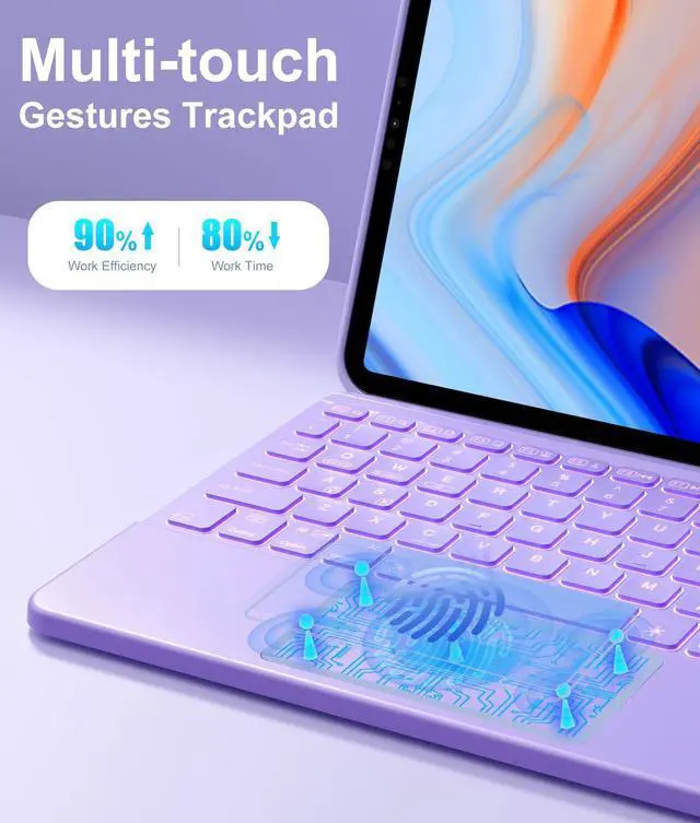 Alt view image 4 of 5 - Hamile for iPad Pro 11-inch Case with Keyboard (M4) - Magnetic Wireless Detachable Keyboard with Multi-Touch Trackpad 7 Colors Backlit Stain Proof Folio Cover for iPad Pro 11 Inch 2024 - Purple