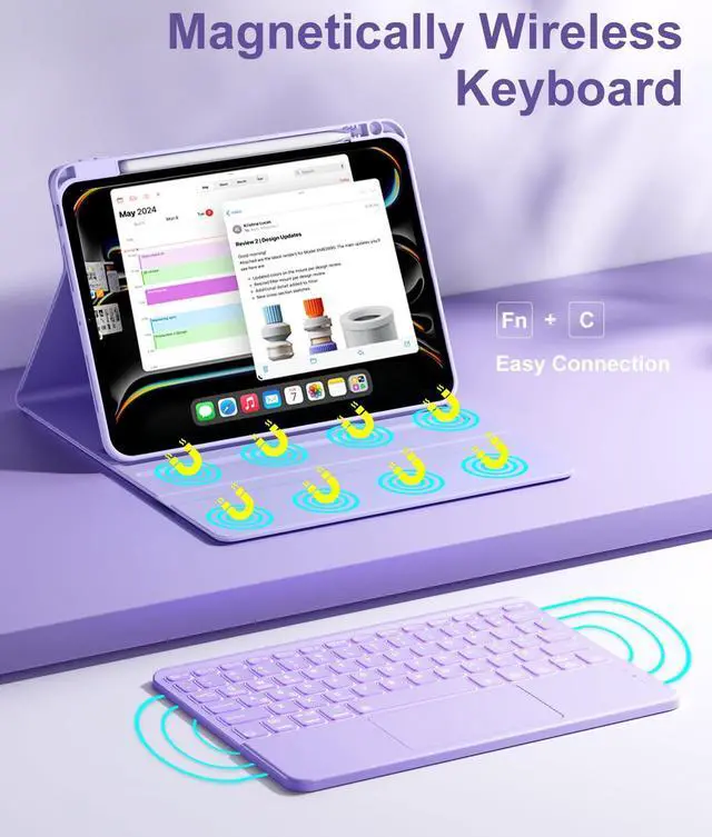 Alt view image 5 of 5 - Hamile for iPad Pro 11-inch Case with Keyboard (M4) - Magnetic Wireless Detachable Keyboard with Multi-Touch Trackpad 7 Colors Backlit Stain Proof Folio Cover for iPad Pro 11 Inch 2024 - Purple