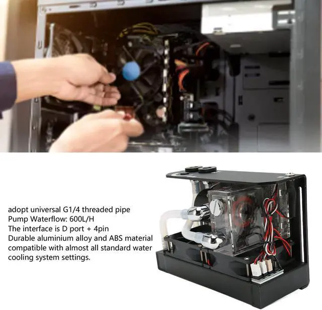 Alt view image 4 of 5 - CPU Water Cooler Pump, 600L H PC Water Cooling Integrated Mute, Aluminum Heat Exchanger Liquid Cooling Radiator Heat Sink with Fans for CPU PC Water Cool System