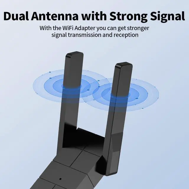 Alt view image 3 of 5 - WiFi Adapter for Desktop PC, Wireless Adapter Wide-Coverage Dual Band 2.4GHz 400Mbps and 5GHz 867Mbps, USB 2.0, Dual High Gain Antenna, Supports Windows 10/11, Plug and Play 1300Mbps
