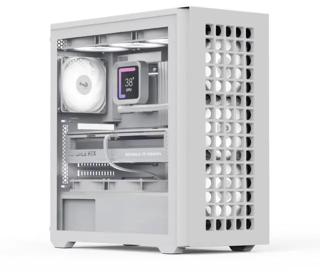 Main image of AeroCool D502A Mid Tower Case, Mesh Front Panel, 360mm Radiator Support, 11 Fan Slots, 400mm GPU, ATX/m-ATX/Mini-ITX, Magnetic Dust Filters, SPCC Steel Construction, Trendy PC Build, White