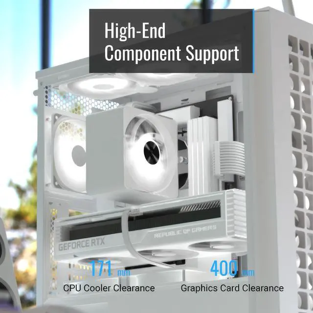 Alt view image 4 of 5 - AeroCool D502A Mid Tower Case, Mesh Front Panel, 360mm Radiator Support, 11 Fan Slots, 400mm GPU, ATX/m-ATX/Mini-ITX, Magnetic Dust Filters, SPCC Steel Construction, Trendy PC Build, White