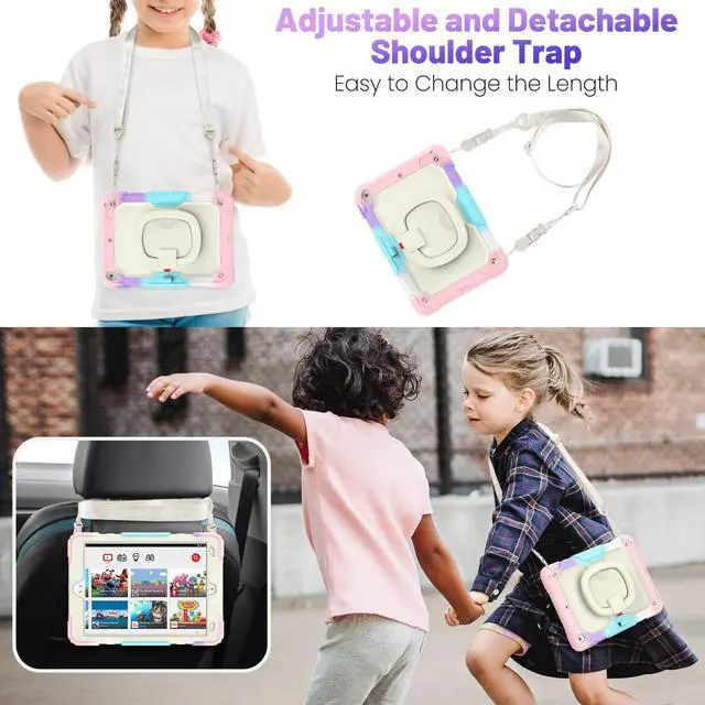 Alt view image 5 of 5 - Timecity for iPad 9th/ 8th/ 7th Generation Case 10.2 inch (for iPad 9/8/ 7 Case): with Strong Protection, Screen Protector, Handle, Shoulder Strap, 360° Rotating Stand, Pencil Holder - Pink Camo