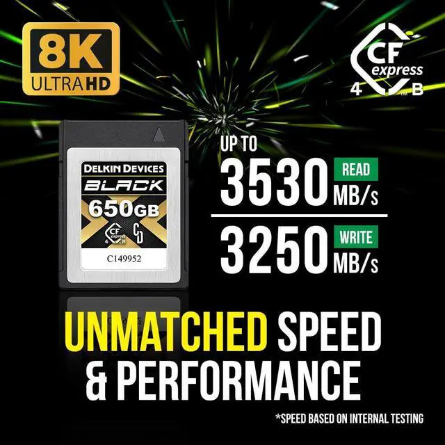 Alt view image 5 of 5 - Delkin Devices Black 650GB CFexpress 4.0 Type B Memory Card with pSLC Flash, up to 3530MB/s Read for Professional Video and Photography