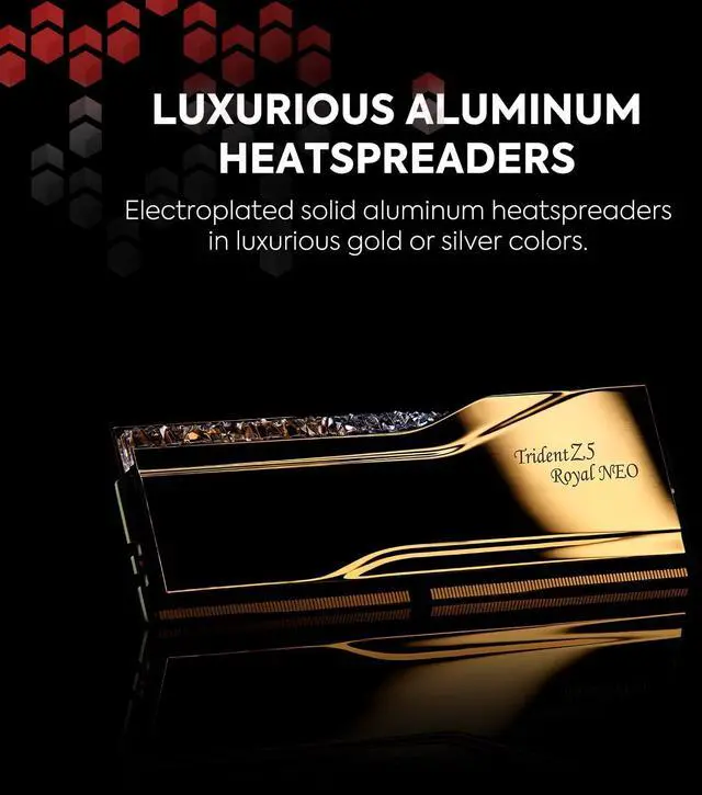 Alt view image 4 of 5 - G.SKILL Trident Z5 Royal Neo Series (AMD Expo) DDR5 RAM 32GB (2x16GB) 6000MT/s CL28-36-36-96 1.40V Desktop Computer Memory UDIMM - Gold (F5-6000J2836G16GX2-TR5NG)