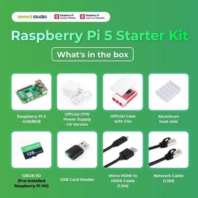 Alt view image 3 of 5 - Seeed Studio Raspberry Pi 5 Starter Kit - 4GB RAM128GB Micro SD Card pre-Loaded with 64-bit Raspberry Pi OS