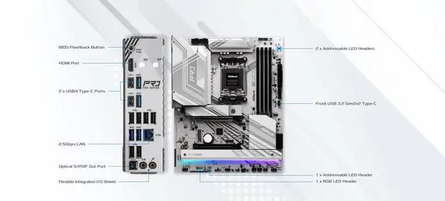 Alt view image 5 of 5 - ASRock X870 Pro RS AMD Ryzen Socket AM5 ATX Motherboard DDR5 DIMMs 8000 MHz 256 GB PCIe Gen5 SATA3 6.0 Gb/s