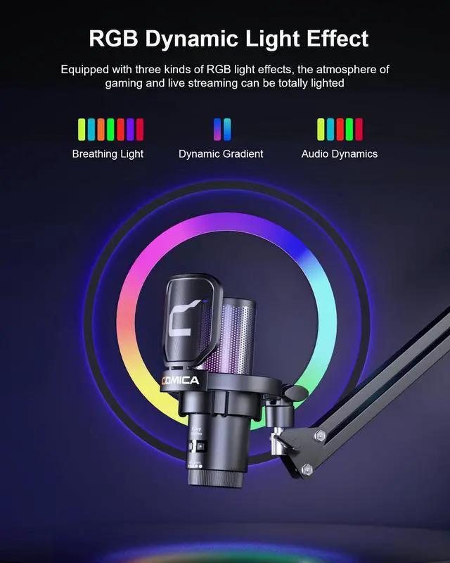 Alt view image 3 of 5 - COMICA Ejoy Uni(A) USB Gaming Microphone with Noise Cancellation, RGB Lights, Monitoring, Muting, Streaming Mic for Computer, PS5, PS4, Streaming, Podcast, Chat, Twitch, YouTube, Discord