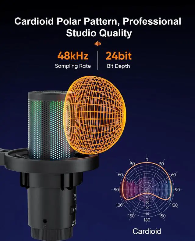 Alt view image 4 of 5 - COMICA Ejoy Uni(A) USB Gaming Microphone with Noise Cancellation, RGB Lights, Monitoring, Muting, Streaming Mic for Computer, PS5, PS4, Streaming, Podcast, Chat, Twitch, YouTube, Discord