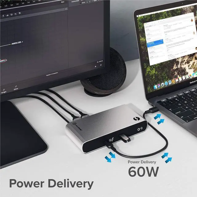 Alt view image 4 of 5 - ALOGIC Thunderbolt 3 Dock, Dual DisplayPort 4K@60Hz, USB-C Gen 2 10G, USB-A Gen 2 10G, USB-A 5G, Gigabit Ethernet, Combo Headphone & Mic, 60W Laptop Charging for MacBook Air/Pro, Dell XPS and More