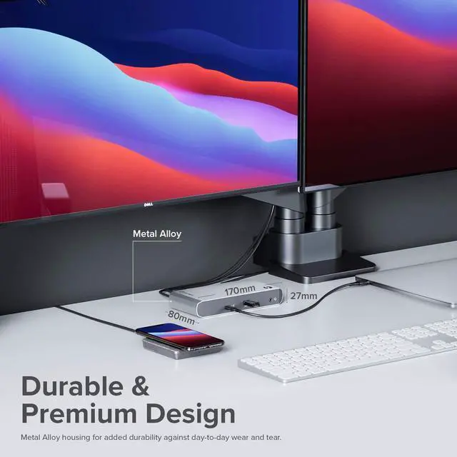 Alt view image 5 of 5 - ALOGIC Thunderbolt 3 Dock, Dual DisplayPort 4K@60Hz, USB-C Gen 2 10G, USB-A Gen 2 10G, USB-A 5G, Gigabit Ethernet, Combo Headphone & Mic, 60W Laptop Charging for MacBook Air/Pro, Dell XPS and More