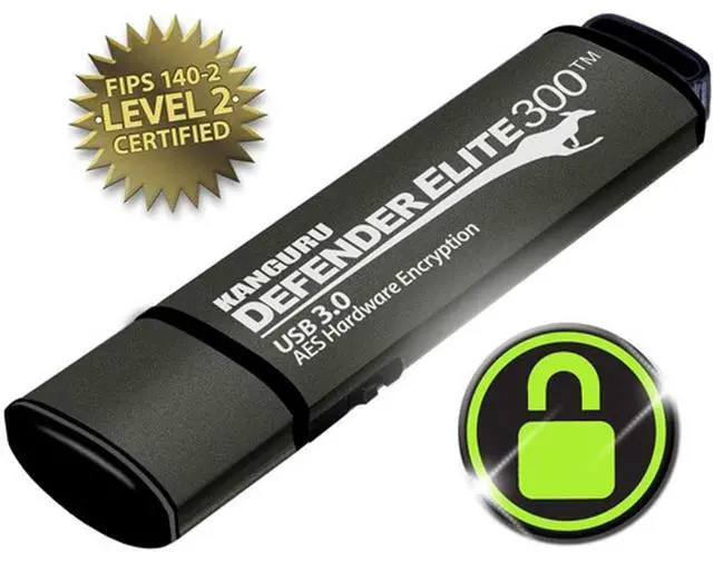 Alt view image 2 of 2 - Kanguru Defender Elite300  256 GB Hardware Encrypted Flash Drive - FIPS 140-2 Certified - SuperSpeed USB 3.0  Water Resistant