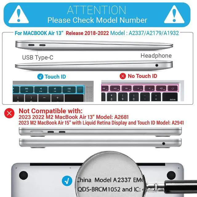Alt view image 2 of 5 - IBENZER Compatible with New MacBook Air 13 inch Case 2022 2021 2020 M1 A2337 A2179 A1932, Hard Shell Case & Sleeve & Keyboard Cover & Type C for Mac Air 13 with Touch ID, Lavender Gray, MAT13-LVGY+3