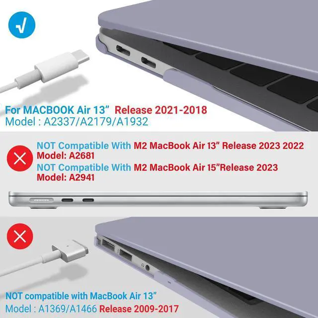 Alt view image 4 of 5 - IBENZER Compatible with New MacBook Air 13 inch Case 2022 2021 2020 M1 A2337 A2179 A1932, Hard Shell Case & Sleeve & Keyboard Cover & Type C for Mac Air 13 with Touch ID, Lavender Gray, MAT13-LVGY+3