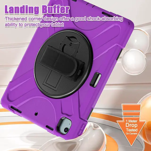 Alt view image 4 of 5 - Batianda Case for iPad Air 11 inch 2025 M3 2024 M2 Chip Heavy Duty Rugged Durability Silicone Tablet Cover with 360° Rotating Hand Strap Foldable Hidden Stand & Shoulder Strap, Purple
