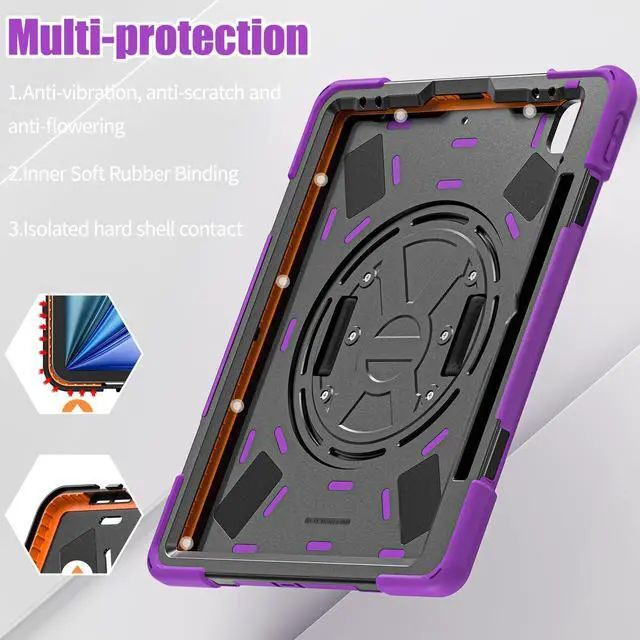 Alt view image 5 of 5 - Batianda Case for iPad Air 11 inch 2025 M3 2024 M2 Chip Heavy Duty Rugged Durability Silicone Tablet Cover with 360° Rotating Hand Strap Foldable Hidden Stand & Shoulder Strap, Purple