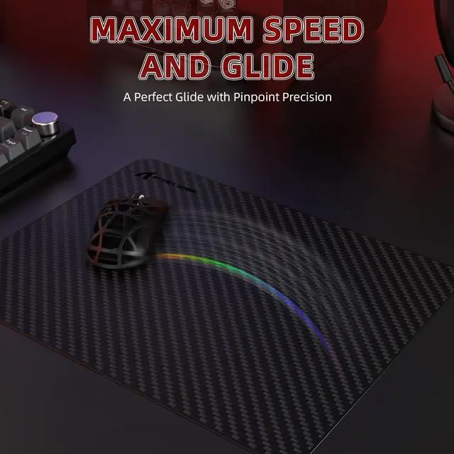 Alt view image 4 of 5 - Attack Shark CM04 Carbon Fiber Gaming Mouse Mat,Esports Mouse Pad G240,Smooth Glide Feeling with Steady Control,Waterproof,Non-Slip Rubber Base, Stitched Edge, Gamer Office Home (14" x 11")